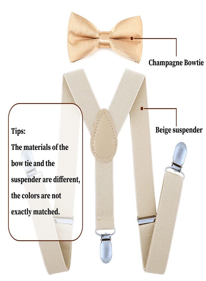 AWAYTR Child Kids Suspenders Bowtie Set - Adjustable Suspender Set for Boys and Girls (Beige, 25Inches (3 Years to 6 Years)) - Image 5
